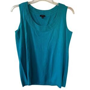 Talbots Turquoise sleeveless sweate knit top with braided-style neckline size